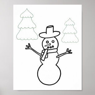 Snowman and Christmas Trees Colouring Poster