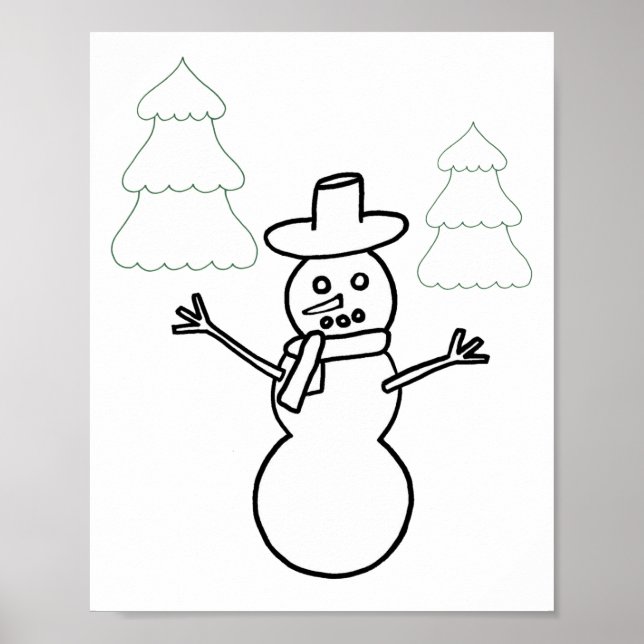 Snowman and Christmas Trees Outline Poster (Front)