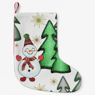 Snowman and Christmas trees. Small Christmas Stocking