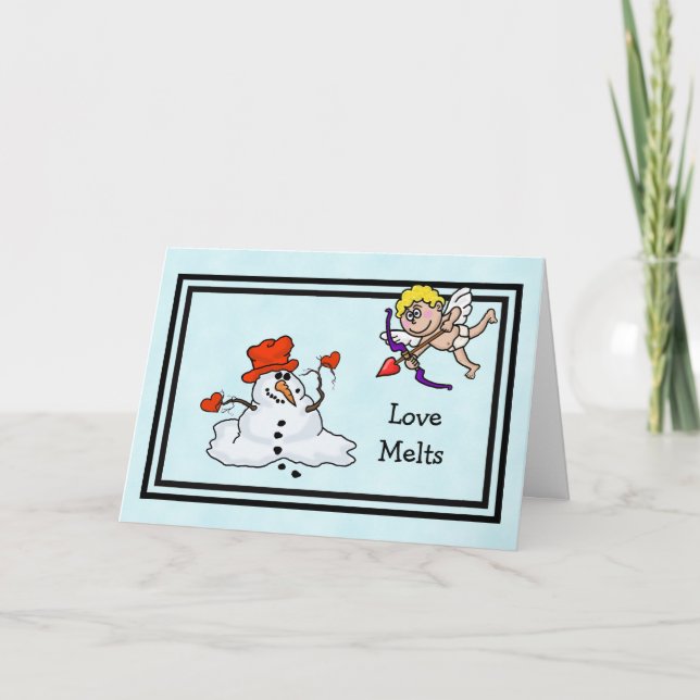 Snowman and Cupid Valentine's Day Card (Front)