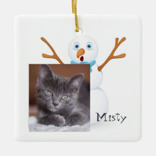 Snowman and Customisable Kitty Ceramic Tree Decoration