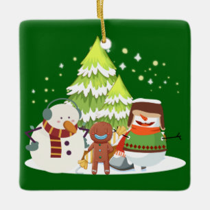SNOWMAN AND CUTE GINGER, HAPPY FRIENDS CERAMIC ORNAMENT