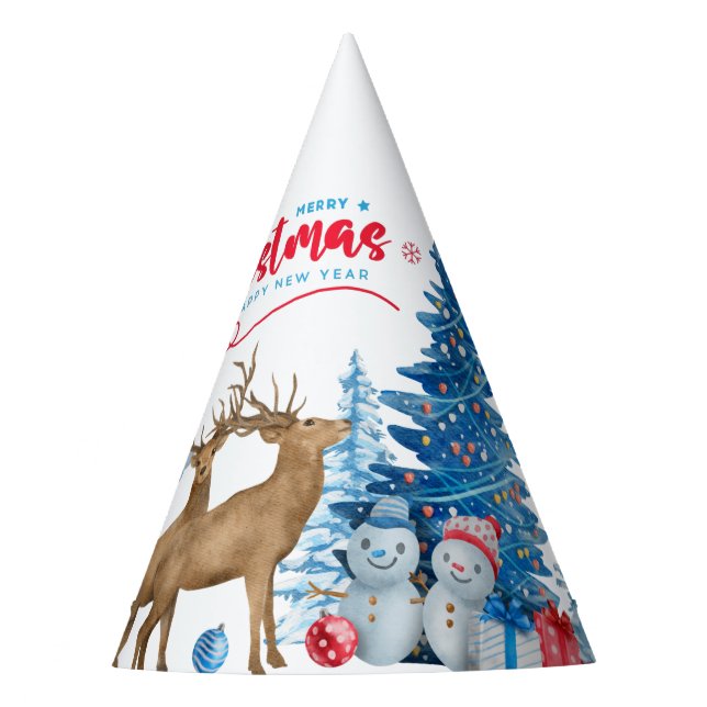 Snowman And Deer Holiday Party Hat (Front)