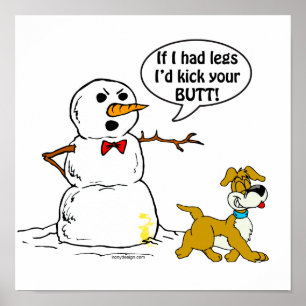 Snowman and Dog Funny Cartoon Poster