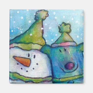 Snowman and Dog magnet 