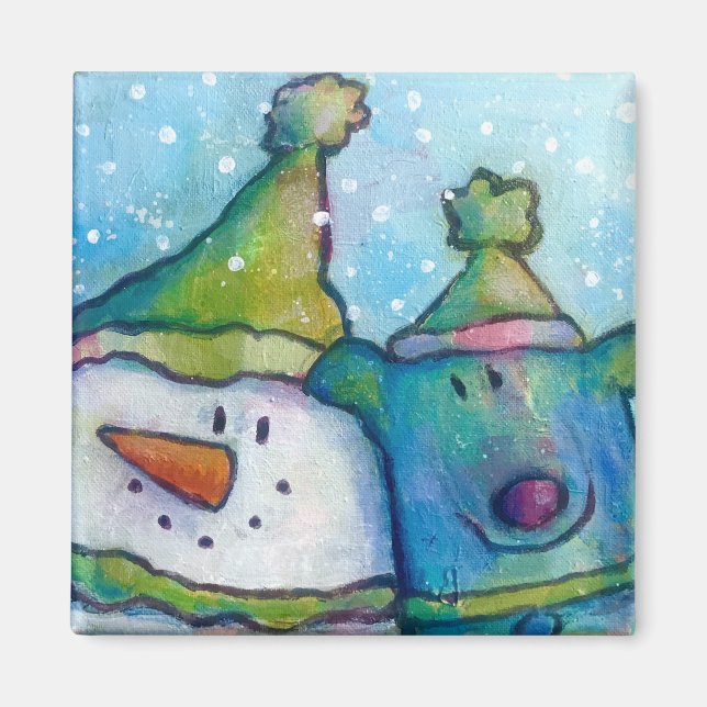 Snowman and Dog magnet  (Front)