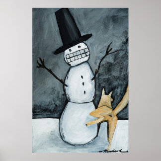 Snowman and dog poster