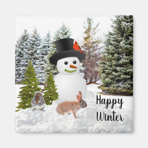 Snowman and Friends Happy Winter Season Fridge Magnet