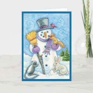 Snowman and Friends Retro Christmas Card