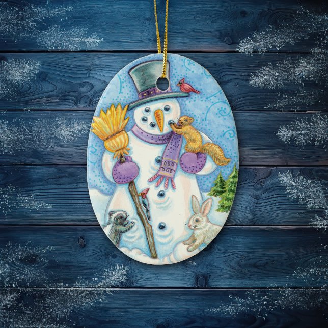 Snowman and Friends Retro Christmas Ceramic Tree Decoration (Creator Uploaded)