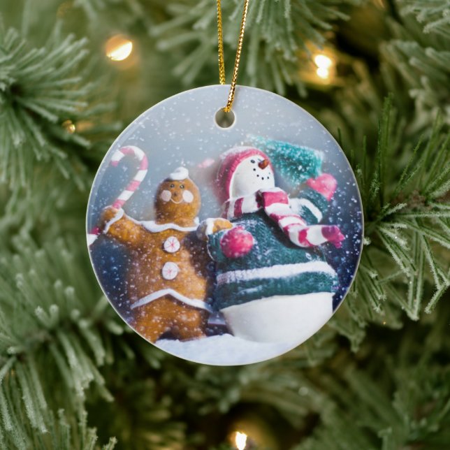 Snowman and gingerbread ceramic ornament (Tree)