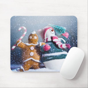 Snowman and gingerbread mouse pad