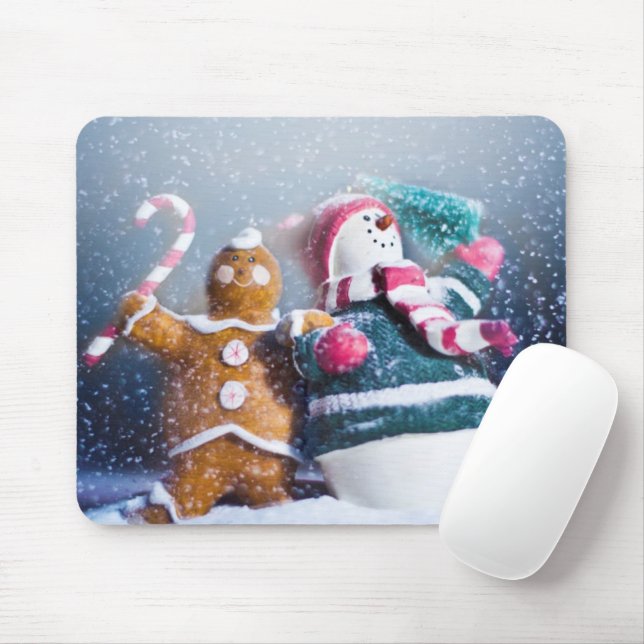 Snowman and gingerbread mouse pad (With Mouse)