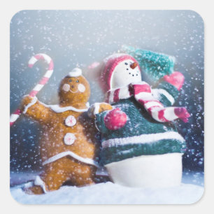 Snowman and gingerbread square sticker