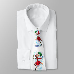 Snowman and Girl Dance Tango Merry Christmas Party Tie