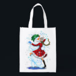 Snowman and Girl Dancers Christmas Grocery Bag<br><div class="desc">Grocery Bags with Happy Snowman and Girl Dance Tango Christmas Party Fun Cartoon Drawing - Choose / Add Your Unique Text / Name / Colour - Make Your Special Gift - Resize and move or remove and add elements / text with customisation tool ! Drawing and Design by MIGNED. Please...</div>