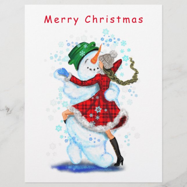 Snowman and Girl Dancers Christmas Letterhead (Back)