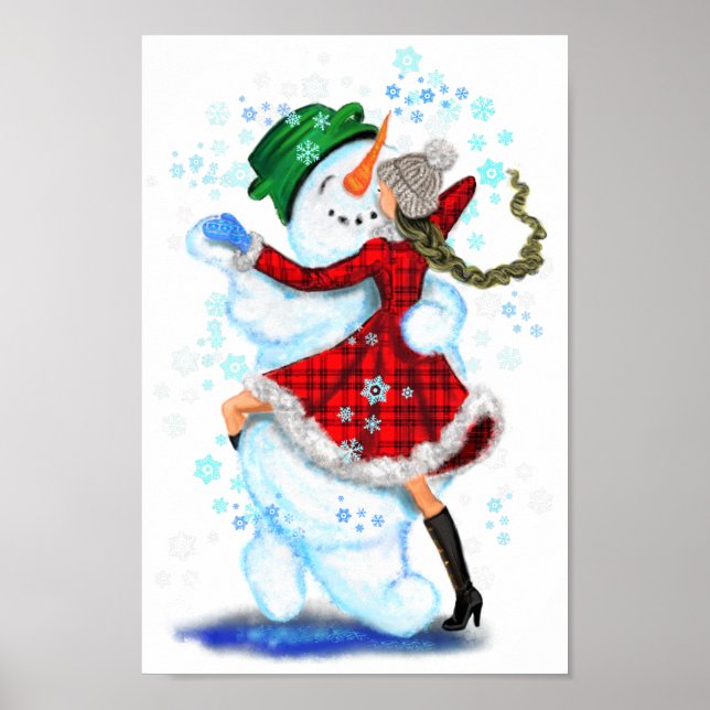 Snowman and Girl Dancers Christmas Poster (Front)