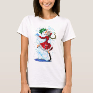 Snowman and Girl Dancers Christmas T-Shirt