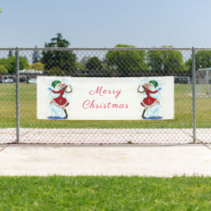 Snowman and Girl Dancers Tango Christmas Banner