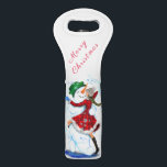 Snowman and Girl Dancets Christmas Wine Bag<br><div class="desc">Christmas Wine Tote Bags with Happy Snowman and Girl Dance Tango Christmas Party Funny Drawing Wine Bag - Customisable - or Choose / Add Your Unique Text / Name / Colour - Make Your Special Gift - Resize and move or remove and add elements / text with Customisation tool !...</div>