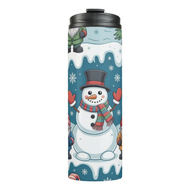 Snowman and Gnome Village Thermal Tumbler (Front)
