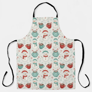 Snowman and Hot Cocoa Christmas Seamless Pattern Apron