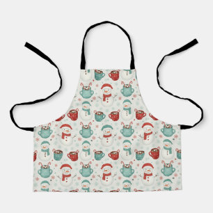 Snowman and Hot Cocoa Christmas Seamless Pattern Apron