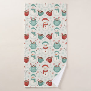 Snowman and Hot Cocoa Christmas Seamless Pattern Bath Towel