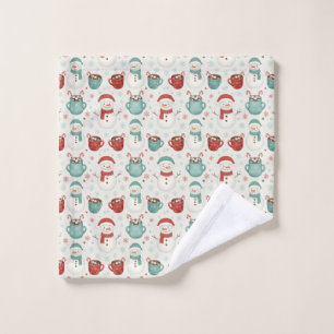 Snowman and Hot Cocoa Christmas Seamless Pattern Bath Towel Set