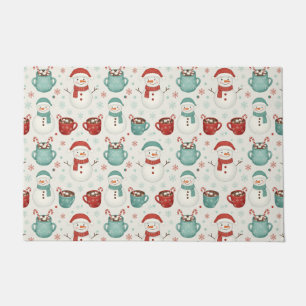 Snowman and Hot Cocoa Christmas Seamless Pattern Doormat