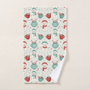 Snowman and Hot Cocoa Christmas Seamless Pattern Hand Towel