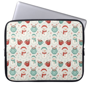 Snowman and Hot Cocoa Christmas Seamless Pattern Laptop Sleeve