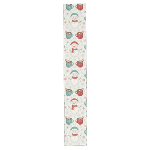 Snowman and Hot Cocoa Christmas Seamless Pattern Long Table Runner