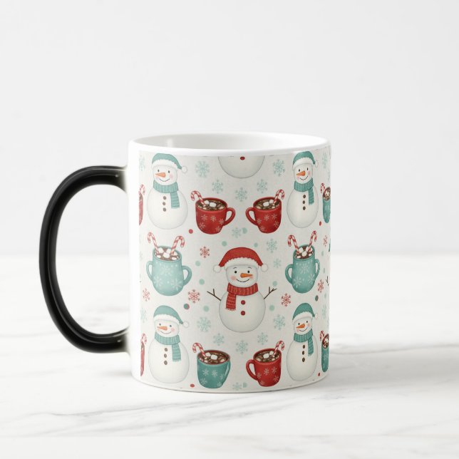 Snowman and Hot Cocoa Christmas Seamless Pattern Magic Mug (Left)