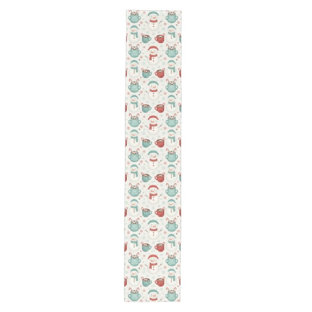 Snowman and Hot Cocoa Christmas Seamless Pattern Medium Table Runner (Front)