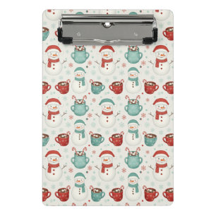Snowman and Hot Cocoa Christmas Seamless Pattern Mini Clipboard