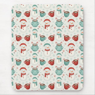Snowman and Hot Cocoa Christmas Seamless Pattern Mouse Pad
