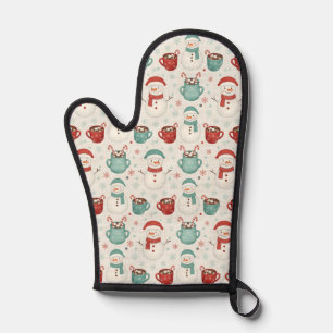 Snowman and Hot Cocoa Christmas Seamless Pattern Oven Mitt
