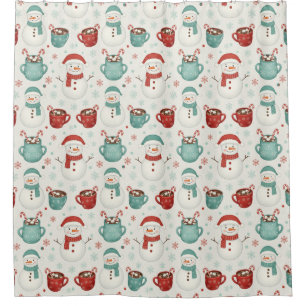 Snowman and Hot Cocoa Christmas Seamless Pattern Shower Curtain