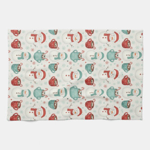 Snowman and Hot Cocoa Christmas Seamless Pattern Tea Towel