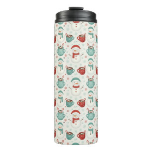 Snowman and Hot Cocoa Christmas Seamless Pattern Thermal Tumbler