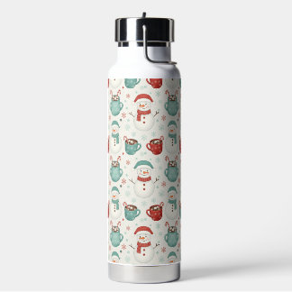Snowman and Hot Cocoa Christmas Seamless Pattern Water Bottle
