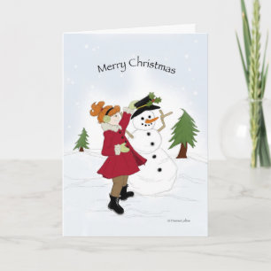 Snowman and Little girl Holiday Card