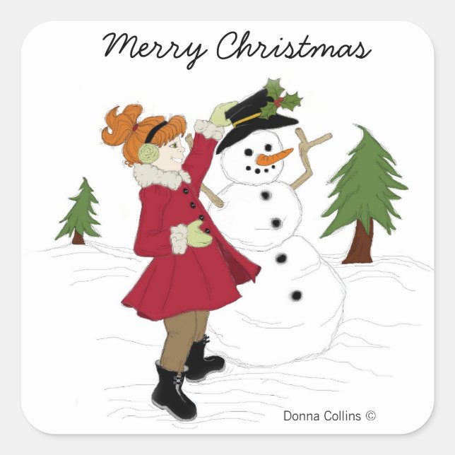 Snowman and Little Girl Sticker (Front)