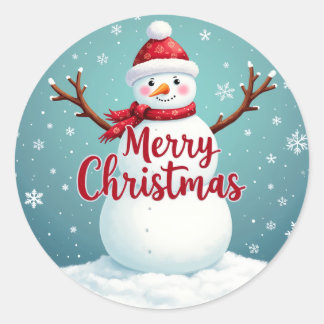 Snowman and Merry Christmas Classic Round Sticker
