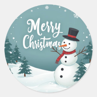 Snowman and Merry Christmas Classic Round Sticker