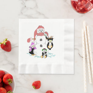 Snowman and Penguin Napkin