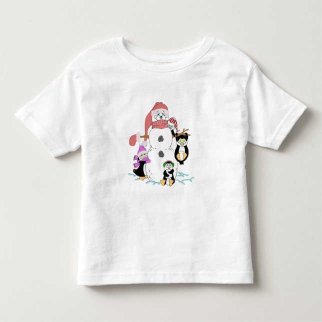 Snowman And Penguins Christmas Toddler T-Shirt (Front)