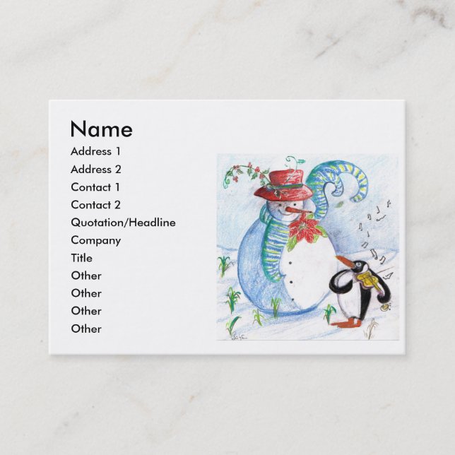 SNOWMAN AND PENGUIN'S WINTER SERENADE BUSINESS CARD (Front)